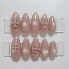 【現品】ネイルチップ 韓国風 マグネット シンプル クロムパーツ 大人 ピンク