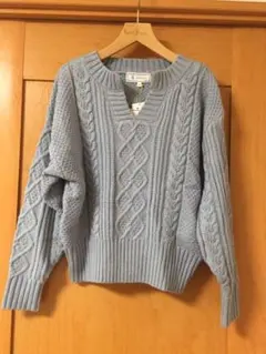 未使用 ロペピクニックケーブルザックリニット M38 水色 ブルー セーター