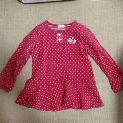 ミキハウス 赤 ドット柄 長袖カットソー　日本製　size100