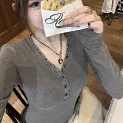 SHIEN Ｖネック長袖Tシャツ グレー