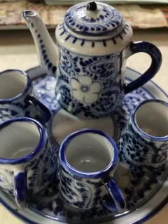 ミニチュアティーセット 青白い花模様