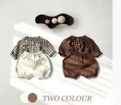 チェック柄シャツ　ショートパンツ　セットアップ　韓国子供服　上下セット