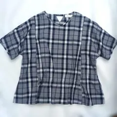 美品　ゴールデンベア　マドラスチェックブラウス　ネイビー　LLのサムネイル