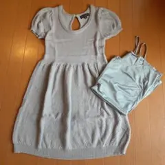 JILL STUARTグレー 半袖ニットワンピース キャミソール付き(M)