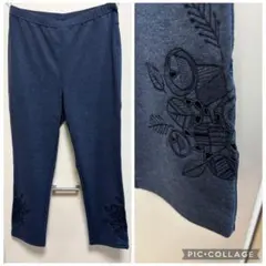 裾に刺繍が施されたクロップドパンツ　38 M ウエストゴム　京王ブラザ　ラピーヌのサムネイル