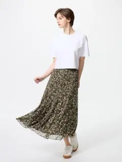 m*ん様 UNIQLO シフォンティアードスカート オリーブ L
