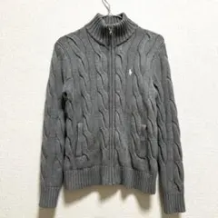 美品 POLO Ralph Lauren ケーブルニット ジップアップ グレー
