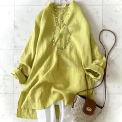 シップス リネン ブラウス シャツ 麻 プルオーバー グリーン ドルマン 