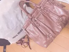 ミウミウMIU MIU ヴィッテロリュクス レザー ハンドバッグ リボン ベージ