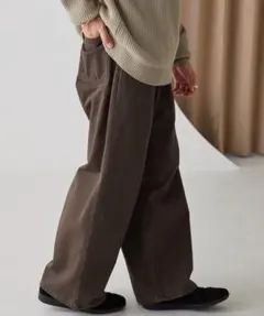 モノマート ルーズストレートタックカラーワイドデニムパンツ ブラウン