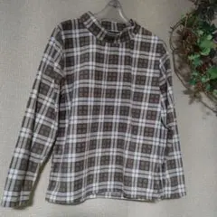 ♥【Ｌ】ハイネックフリースチェック柄 カットソー