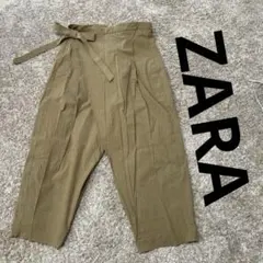 ZARA パンツ カーキ リボン付き ガウチョパンツ