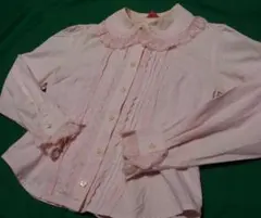 ハートレース＆ハートボタンの丸衿ブラウス ピンク BABY,THE STARS