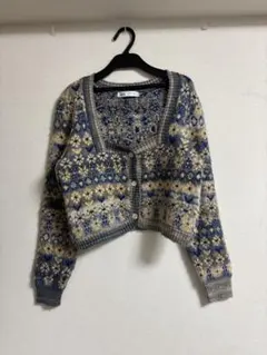 ZARA ジャガードニットカーディガン レディースM ショート丈 短丈