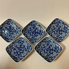 たち吉　青い花柄 四角皿 5枚セット　小皿