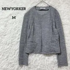 NEWYORKER ノーカラージャケット 長袖 M 薄手 レディース ラメ