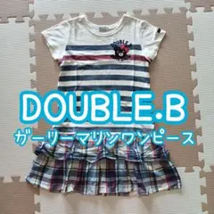 W4❁﻿ ミキハウス ダブルb ボーダー チェック柄 重ね着風ワンピース 姉妹