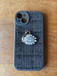 iPhone15plusケース 白鳥キラキラ✨