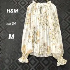 H&M 花柄 シフォンブラウス 長袖 EUR34　シアー　透け感　シフォン　М