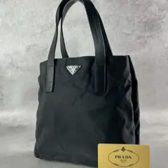 極美品 プラダ ハンドバッグ ミニトート トライアングルロゴ ブラック ナイロン