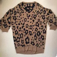 GALSTAR ヒョウ柄ニット Ｖネック フラワー レオパ ブラウン キャメル
