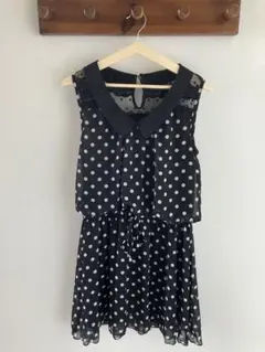 ★黒と白の水玉★ノースリーブミニワンピース★シフォン＆レースで可愛い★