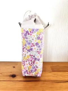 紫系花柄　保冷保温ペットボトルホルダー　お洗濯可能　水筒カバー　プレゼント