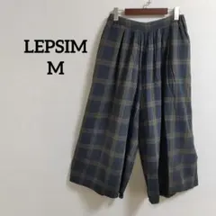 【レプシィム】M ワイドパンツ チェック柄 ウエストゴム ネイビー カーキ