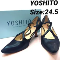 【箱付美品】Yoshito/ヨシト♡レザーラメパンプス☆ブラック 24.5㌢
