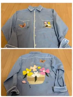 ヴィンテージ ブラウス 長袖 総柄シャツ ポップ 古着 ペンキ カラフル 