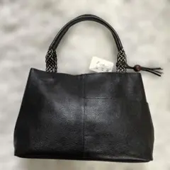 伏見三昌　ブラックレザー編み込みハンドバッグ