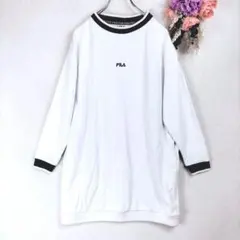 FILA　フィラ　スウェット風長袖トップス　M　白　紺　ロゴ刺繍　ポケットのサムネイル