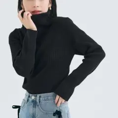 コカ　極上タートルネックリブニット　リブタートルニット　リブニット　黒　ブラック