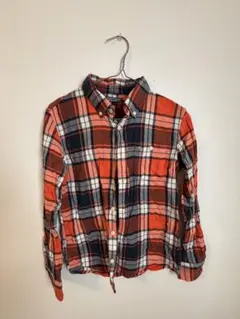 チェック柄 長袖シャツ オレンジ ネイビー レトロ