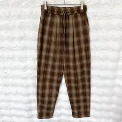テラウェアエミュ チェック テーパードパンツ ブラウン レーヨン 上品 きれいめのサムネイル