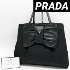 【美品✨】 プラダ トートバッグ ハンドバッグ ナッパ リボン ブラック 黒