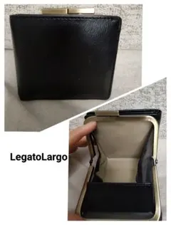 レガートラルゴ　黒 二つ折り財布 小銭入れガバっと開くボックス型　カード入れお札