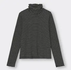 GU ソフトリブタートルネックボーダーTシャツM
