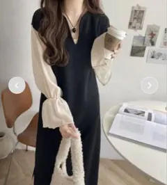 MILY BILET❤︎シアー袖切り替えキャンディースリーブVネックワンピ⭐︎超美品