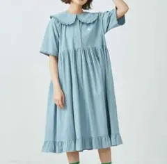 merry jenny ブルー フリルカラーシャツワンピース