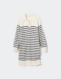 【美品】ユニクロ　スムースコットンボーダーニットワンピース　アイボリー　Mサイズ