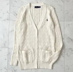 美品♪ラルフローレン　コットン　カーディガン　ニット　ケーブル編み　ポニー刺繍