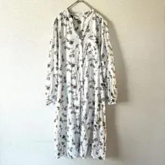 サマンサモスモス blue 花柄 長袖 シャツ ワンピース M スキッパー　白
