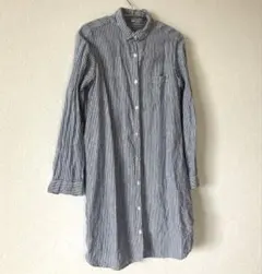 無印良品　ストライプ リネン　長袖シャツワンピース　M
