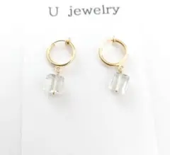 宝石質　グリーンアメジスト　一粒イヤリング　天然石　14kgfフックに変更可能