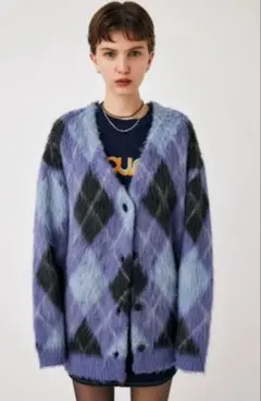 SHAGGY KNIT ARGYLE カーディガン