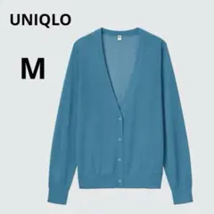 美品 UNIQLO M ブルー ライトＶネックカーディガン シアーカーディガン