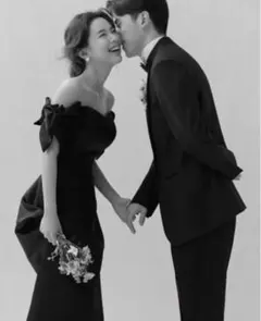 黒 二次会 前撮り ウェディング 花嫁ドレス オフショルダー ブラック Mサイズ