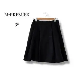 M-PREMIER ひざ丈フレアスカート　ブラック　黒　M 日本製　シンプル