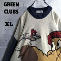 個性派古着★日本製 キャラクター刺繍 異素材 デザインニットベージュ XL相当